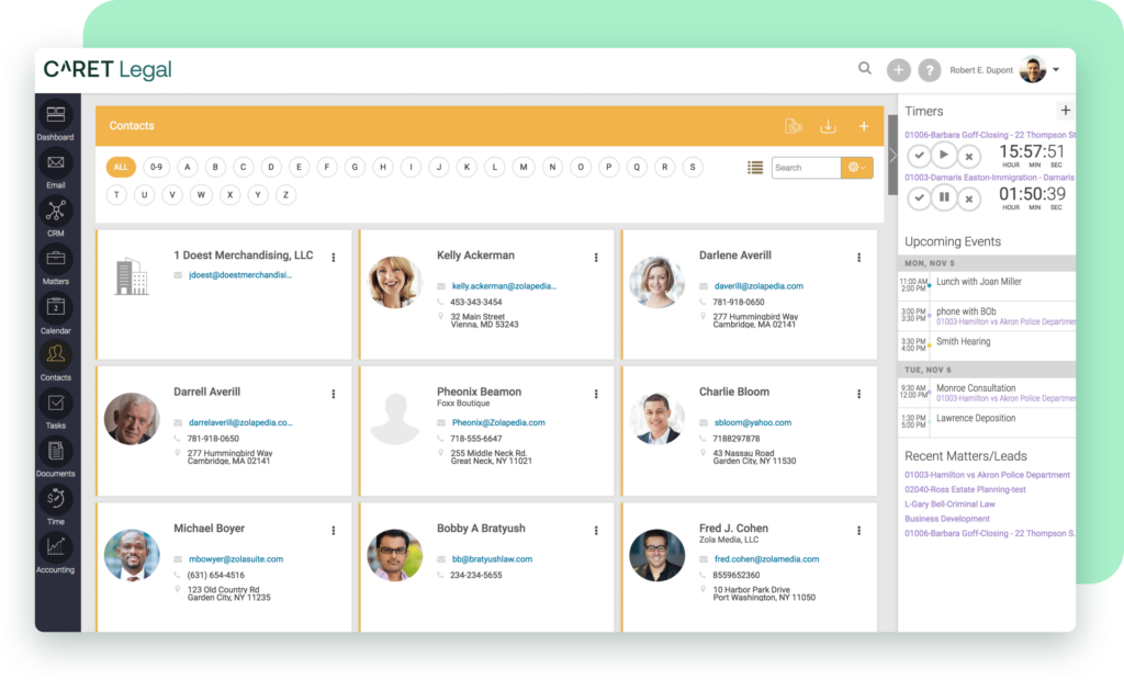 CARET Legal contact management feature