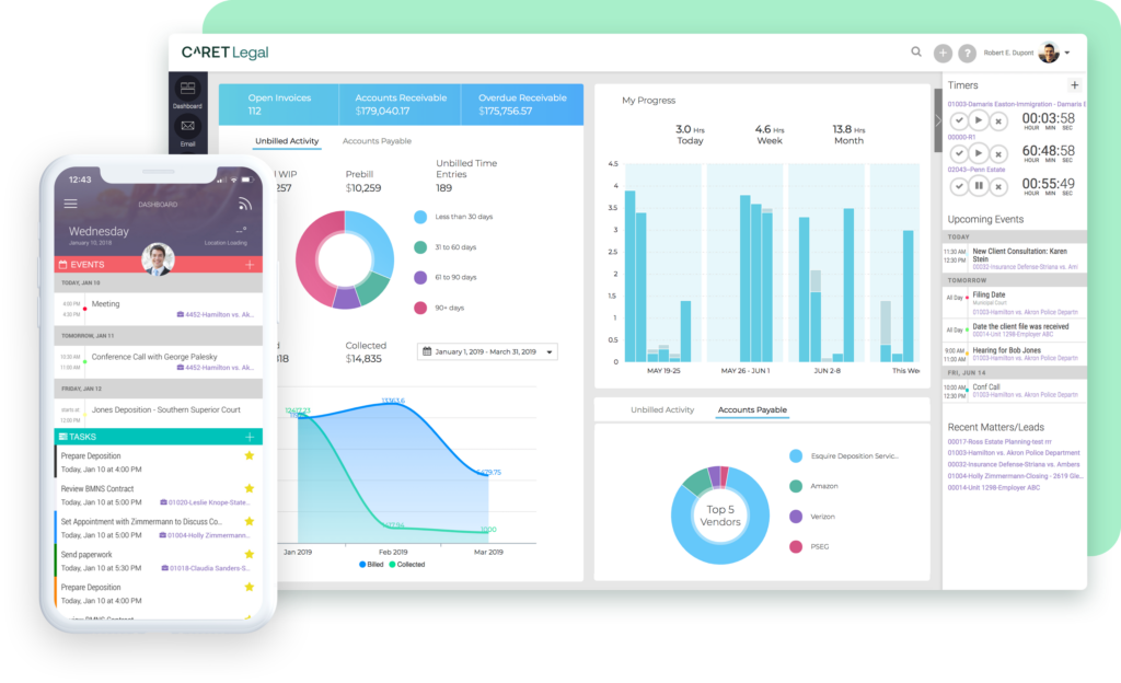 CARET Legal on a tablet and mobile phone