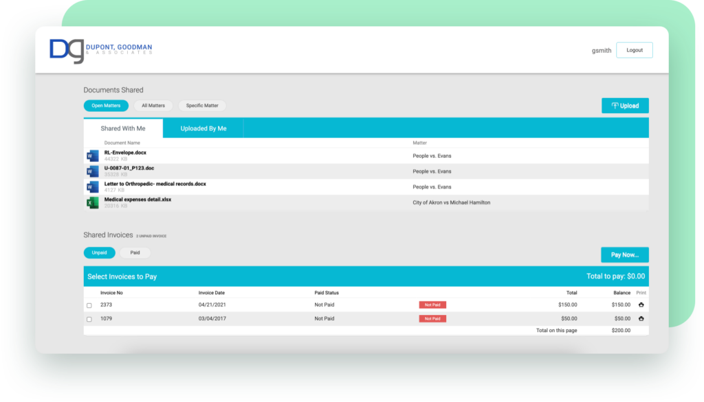 sharing documents and invoices through the client portal