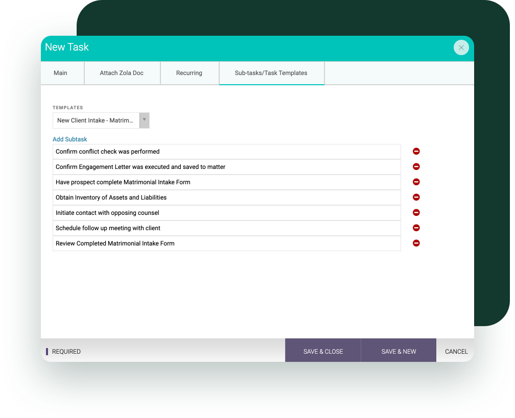 Task templates in CARET Legal