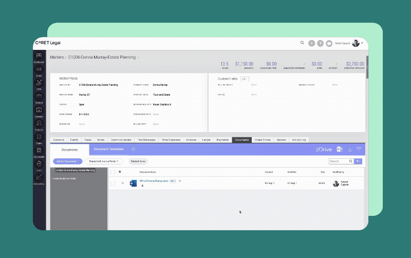 Quick Summary feature within CARET Legal